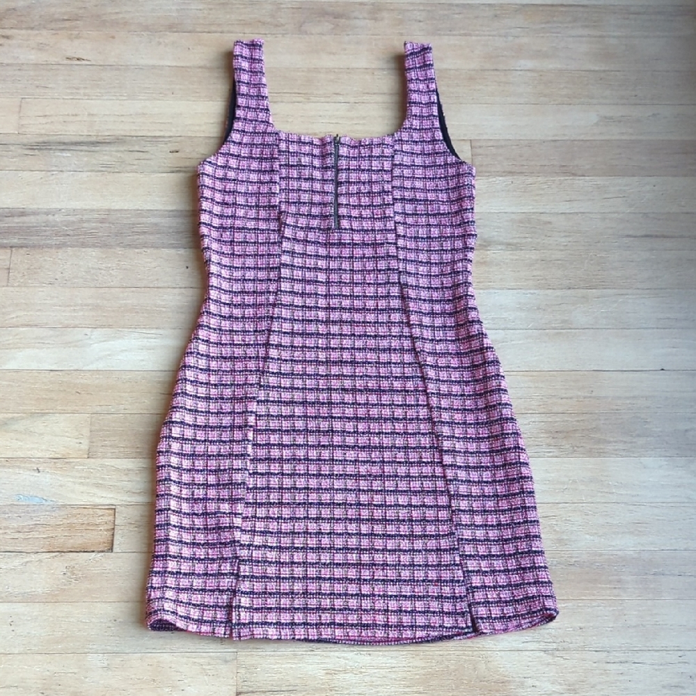 Topshop Women's Size 6 Pink and Black Textured Mini Dress